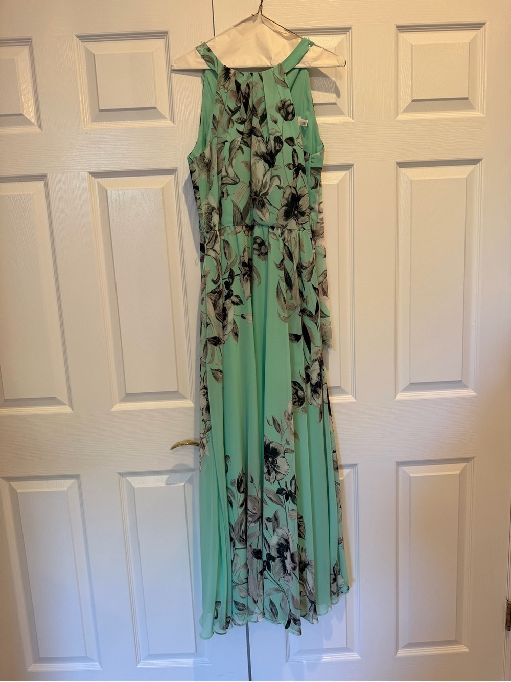 Eliza J Mint Green Floral Halter Chiffon Maxi Dress Wedding Guest Size 8